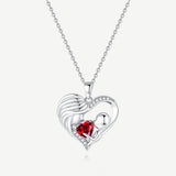 Collar Corazón de Amor Madre e Hijo en Plata de Ley con Rubí