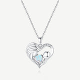 Collar Corazón de Amor Madre e Hijo en Plata de Ley con Ópalo