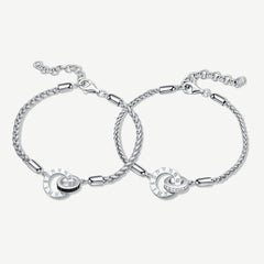FANCIME "Roman Time" Pulseras de cadena de trigo entrelazadas para parejas de plata de ley
