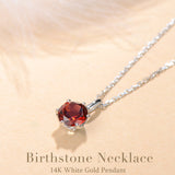 Collar con colgante de piedra de nacimiento granate en oro blanco macizo de 14K y cadena de plata de ley FANCIME "Flor Eterna"