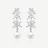 Pendientes de plata con perla y gota de flor de glicinia