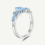 Anillo de Plata con Barra de Flor “Susurro de Glicina” con Aguamarina y Topacio