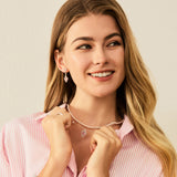 Pendientes largos de plata de ley con corazón rosa "Pink Moment" de FANCIME con perla blanca y piedras CZ