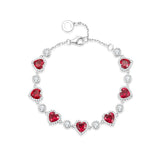 Pulsera de tenis de plata de ley FANCIME "Srta. Encantadora" Halo Corazón con rubí