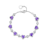 Pulsera de tenis de plata de ley FANCIME "Srta. Encantadora" Halo Corazón con amatista