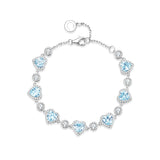 Pulsera de tenis de plata de ley FANCIME "Srta. Encantadora" Halo Corazón con piedra de nacimiento de marzo de aguamarina