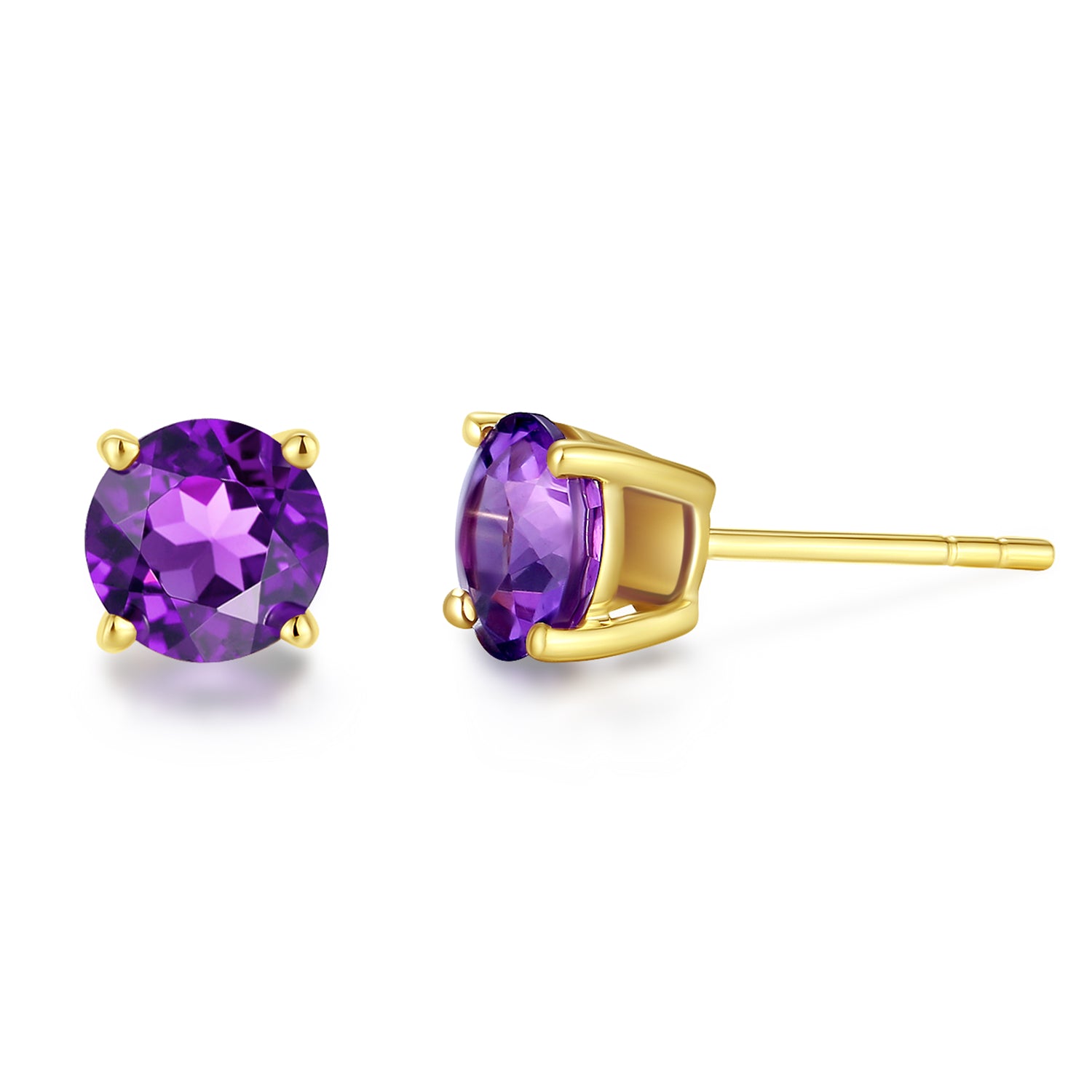 Pendientes de botón con piedra preciosa de forma redonda en oro amarillo macizo de 14k FANCIME