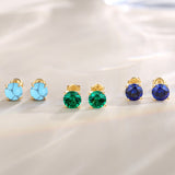 Pendientes de botón con piedra preciosa de forma redonda en oro amarillo macizo de 14k FANCIME