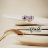 Trinity Textured Silver Earrings in Created Emerald