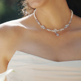 Collar de promesa de plata suave con gota de flor de glicinia