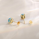 Pendientes de botón con piedra preciosa de forma redonda en oro amarillo macizo de 14k FANCIME