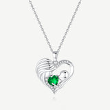 Collar Corazón de Amor Madre e Hijo en Plata de Ley con Esmeralda