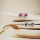 Trinity Textured Silver Earrings in Created Ruby