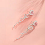 Pendientes largos colgantes con corazón rosa "Sugar Talk" en plata de ley FANCIME