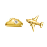 Pendientes de botón de avión diminuto FANCIME en oro amarillo 18K