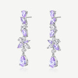 Pendientes de plata con amatista y gota de flor de glicinia