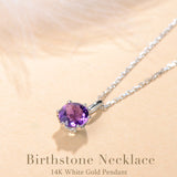 Collar con colgante de piedra de nacimiento amatista en oro blanco macizo de 14K y cadena de plata de ley FANCIME "Flor Eterna"