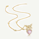 Collar con lazo de azúcar y corazón CZ "Heart Kiss" en plata de ley FANCIME