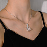 Collar de piedra de nacimiento de junio FANCIME Collar de perla de fénix Perla de agua dulce genuina de 9-10mm en plata de ley Joyería fina para mujer