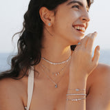 Pulsera de plata con piedra de nacimiento Ojo del océano en aguamarina