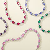 Pulsera de tenis de plata de ley con turmalina rosa piedra de nacimiento de octubre "Glamour Teardrop" Cadena bolo clásica