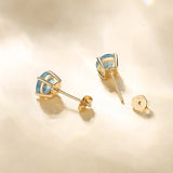Pendientes de botón con piedra preciosa de forma redonda en oro amarillo macizo de 14k FANCIME