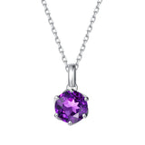 Collar con colgante de piedra de nacimiento amatista en oro blanco macizo de 14K y cadena de plata de ley FANCIME "Flor Eterna"