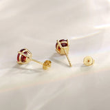 Pendientes de botón con piedra preciosa de forma redonda en oro amarillo macizo de 14k FANCIME