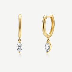 Pendientes huggie colgantes marquesa de diamante cultivado en laboratorio de 0.25 ct en oro amarillo de 14K