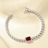 FANCIME "Axis" Pulsera de tenis de plata de ley con rubí piedra de nacimiento de julio corte radiante