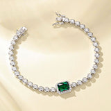 FANCIME "Axis" Pulsera de tenis de plata de ley con esmeralda piedra de nacimiento de mayo corte radiante