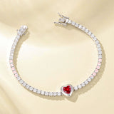FANCIME "Axis" Pulsera de tenis de plata de ley con rubí piedra de nacimiento de julio corte corazón