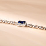 Pulsera de eslabones cubanos de plata de ley con corte radiante y piedra de nacimiento zafiro "Axis" de FANCIME