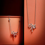 FANCIME "Satin Bow" Bow Pink CZ Sterling Silver Necklace