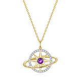 FANCIME Collar de plata de ley con piedra de nacimiento amatista de febrero "Promesa estelar"