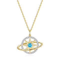 FANCIME Collar de plata de ley con piedra de nacimiento aguamarina de marzo "Promesa estelar"