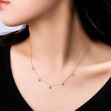 Collar minimalista de oro macizo 14K con cadena de piedras preciosas “Cinco Deseos” FANCIME