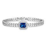 Pulsera de eslabones cubanos de plata de ley con corte radiante y piedra de nacimiento zafiro "Axis" de FANCIME