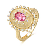 Anillo de plata de ley con piedra de nacimiento de octubre en corte oval vintage "Retro Romance" de FANCIME