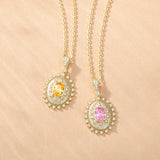 Collar de plata de ley con piedra de nacimiento de octubre en corte oval vintage "Retro Romance" de FANCIME