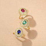 Anillo de plata de ley con piedra de nacimiento de septiembre en corte oval vintage "Retro Romance" de FANCIME