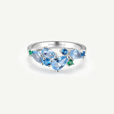 Anillo de Plata con Barra de Flor “Susurro de Glicina” con Aguamarina y Topacio