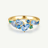 Anillo de Plata con Barra de Flor “Susurro de Glicina” con Aguamarina y Topacio