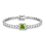 FANCIME "Axis" Pulsera de tenis de plata de ley con peridoto piedra de nacimiento de agosto corte radiante