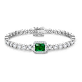 FANCIME "Axis" Pulsera de tenis de plata de ley con esmeralda piedra de nacimiento de mayo corte radiante