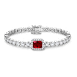 FANCIME "Axis" Pulsera de tenis de plata de ley con rubí piedra de nacimiento de julio corte radiante