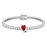 FANCIME "Axis" Pulsera de tenis de plata de ley con rubí piedra de nacimiento de julio corte corazón