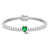 FANCIME "Axis" Pulsera de tenis de plata de ley con esmeralda piedra de nacimiento de mayo corte corazón