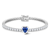 Pulsera de tenis de plata de ley con zafiro de nacimiento de septiembre en corte corazón "Axis" de FANCIME