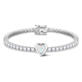 Pulsera de tenis de plata de ley con ópalo de nacimiento de octubre en corte corazón "Axis" de FANCIME